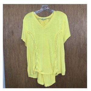 White Birch Mustard Yellow Short Sleeve Top XL